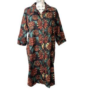 Dress Addict Shirt Dress Floral Button-Up 3/4 Sleeve Cotton Boho Womens Size S